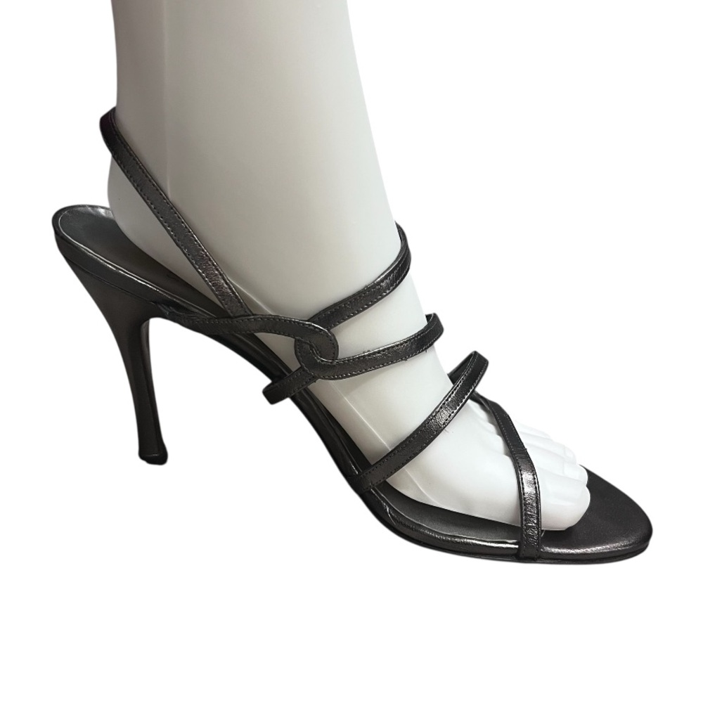 Stuart Weitzman Size 9 Pewter Gunmetal Leather Strappy Sandals Heels - Picture 3 of 15
